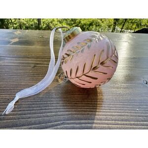 Pink Glass Christmas Ornament Hand Painted Gold Leaf Ball Holiday‎ Decor Blush